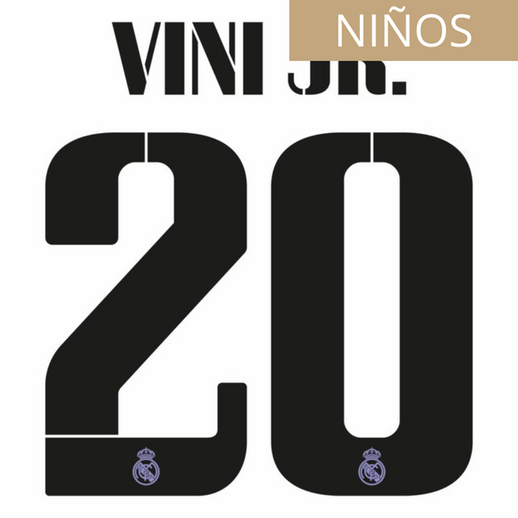 REAL MADRID ESTAMPADO 2022-23 VINI JR. 20 LOCAL Y VISITA NIÑOS
